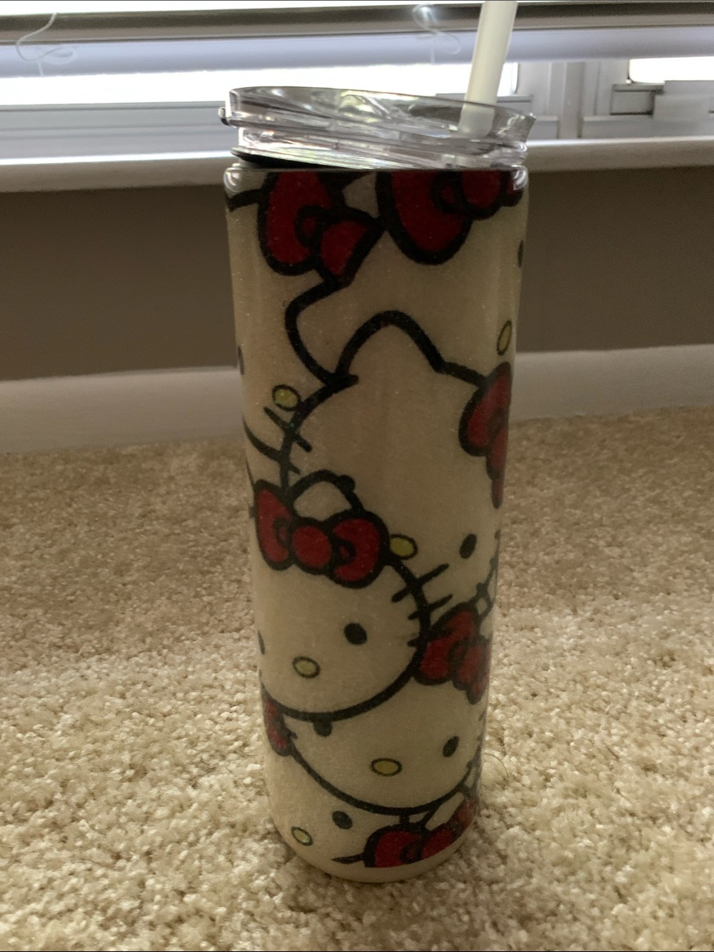 Hello Kitty White Tumbler with Red Bow Accents and Glitter